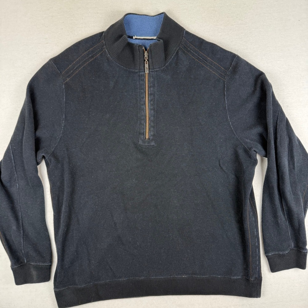 Tommy Bahama Mens 100% Cotton Quarter Zip Pullover Sweater Black Blue Marlin XXL